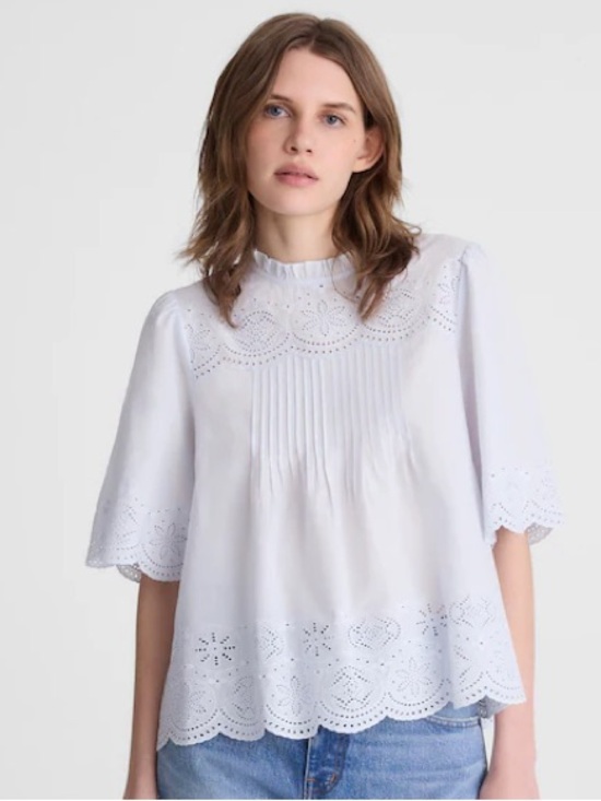 Madewell Tops - NWT MADEWELL Embroidered Pintuck High-Neck Top Soft Blue Small 100% Cotton NZ462